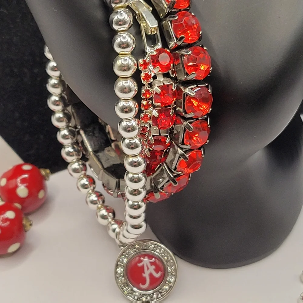 Alabama University Roll Tide Houndstooth Red White Black Silver Jewelry Lot - Picture 16 of 16